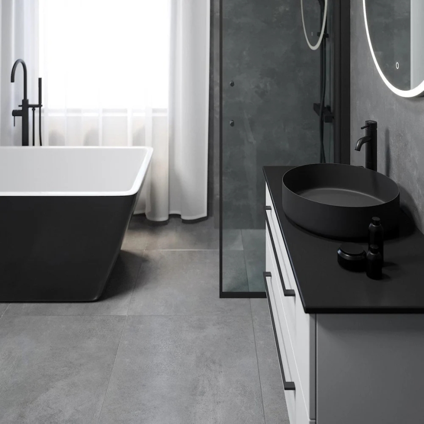 LJORDAL countertop washbasin, Ø 40 cm, steel/black