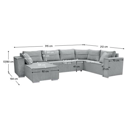 LONDON Universal Reversible U-Shaped Corner Sofa Bed, Grey