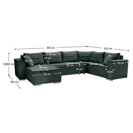LONDON Universal U-Shaped Pull-Out Corner Sofa - Green