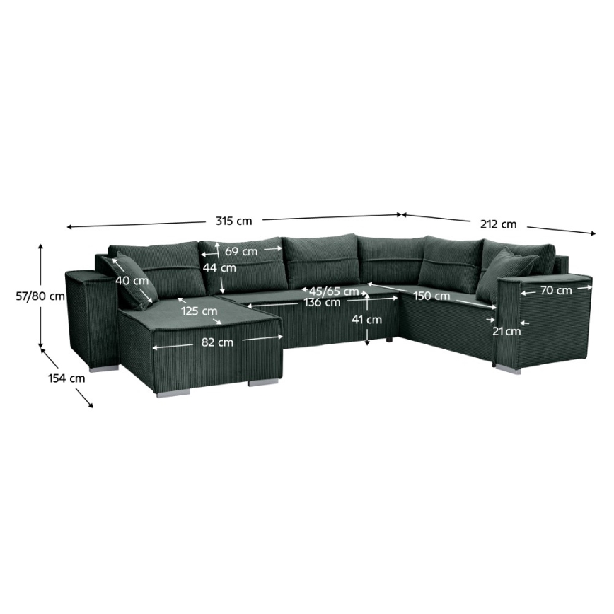 LONDON Universal U-Shaped Pull-Out Corner Sofa - Green