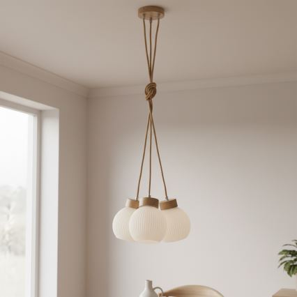 LOOMIS Cable Pendant 3x E27/15W/230V 130 cm Beige/Oak