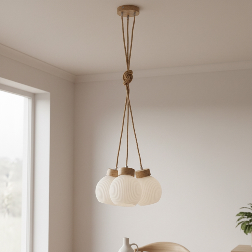 LOOMIS Cable Pendant 3x E27/15W/230V 130 cm Beige/Oak