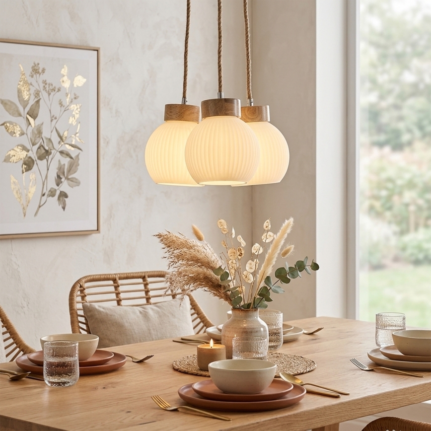 LOOMIS Cable Pendant 3x E27/15W/230V 130 cm Beige/Oak