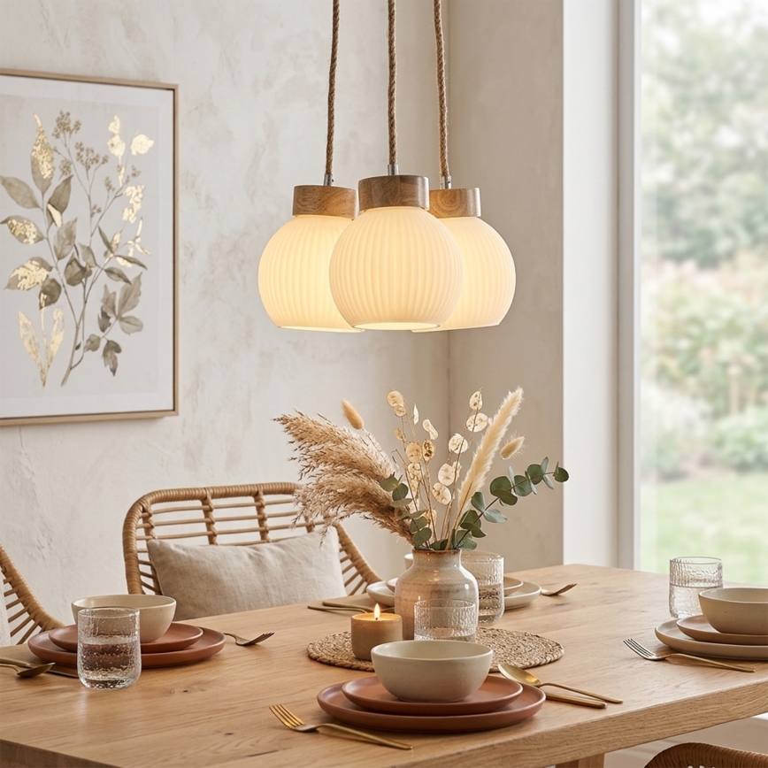 LOOMIS Cable Pendant Light 3xE27/15W/230V, 83 cm, Beige/Oak