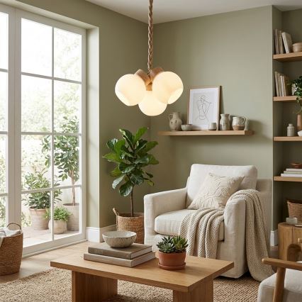 LOOMIS Cable Pendant Light 3xE27/15W/230V, 83 cm, Beige/Oak