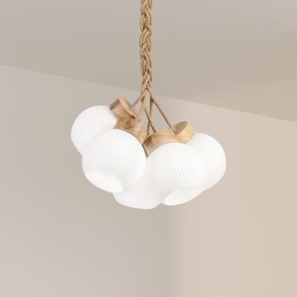 LOOMIS Cable Pendant Light 3xE27/15W/230V, 83 cm, Beige/Oak