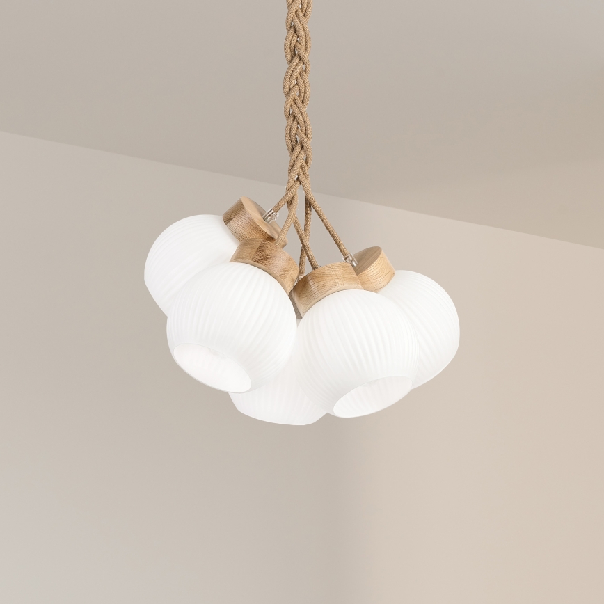 LOOMIS Cable Pendant Light 3xE27/15W/230V, 83 cm, Beige/Oak