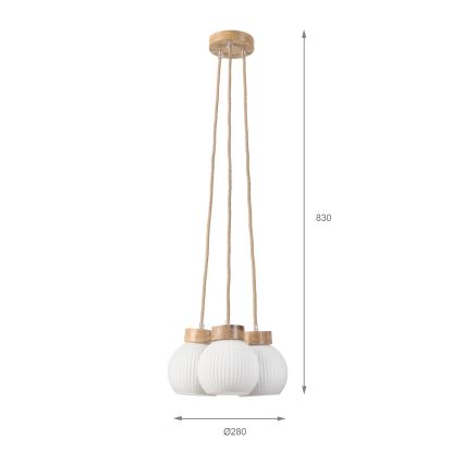 LOOMIS Cable Pendant Light 3xE27/15W/230V, 83 cm, Beige/Oak