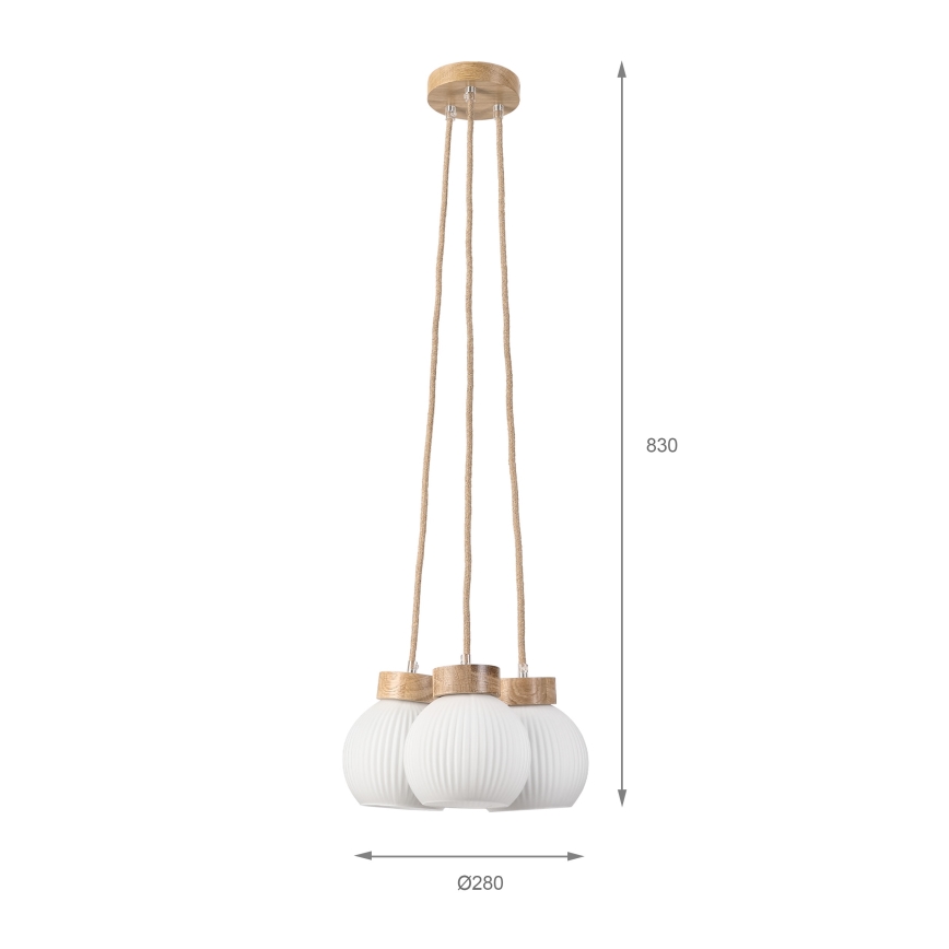 LOOMIS Cable Pendant Light 3xE27/15W/230V, 83 cm, Beige/Oak
