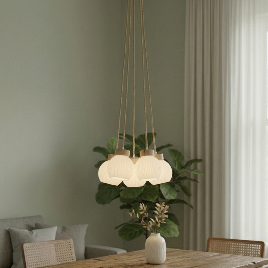 LOOMIS cable pendant light 5xE27/15W/230V 130 cm beige/oak
