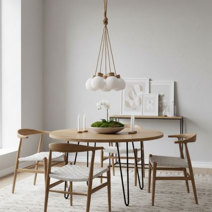 LOOMIS cable pendant light 5xE27/15W/230V 130 cm beige/oak