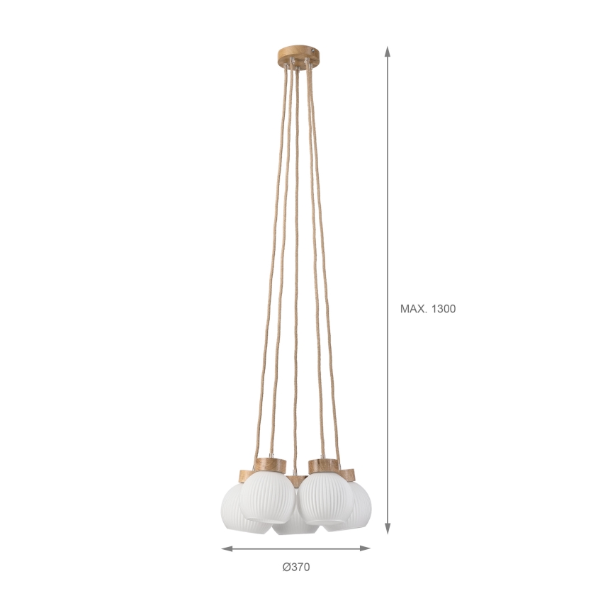 LOOMIS cable pendant light 5xE27/15W/230V 130 cm beige/oak