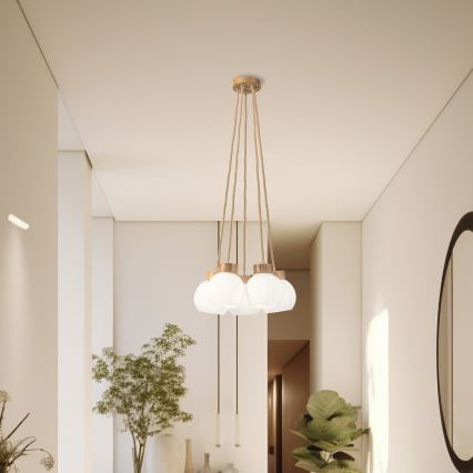 LOOMIS Cable Pendant Light 5xE27/15W/230V 83 cm Beige/Oak