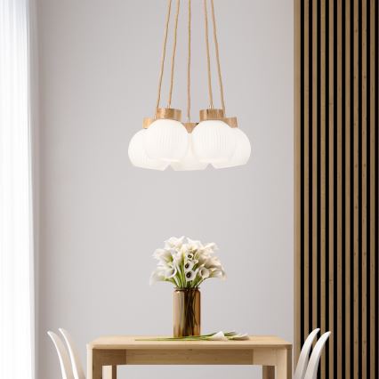 LOOMIS Cable Pendant Light 5xE27/15W/230V 83 cm Beige/Oak