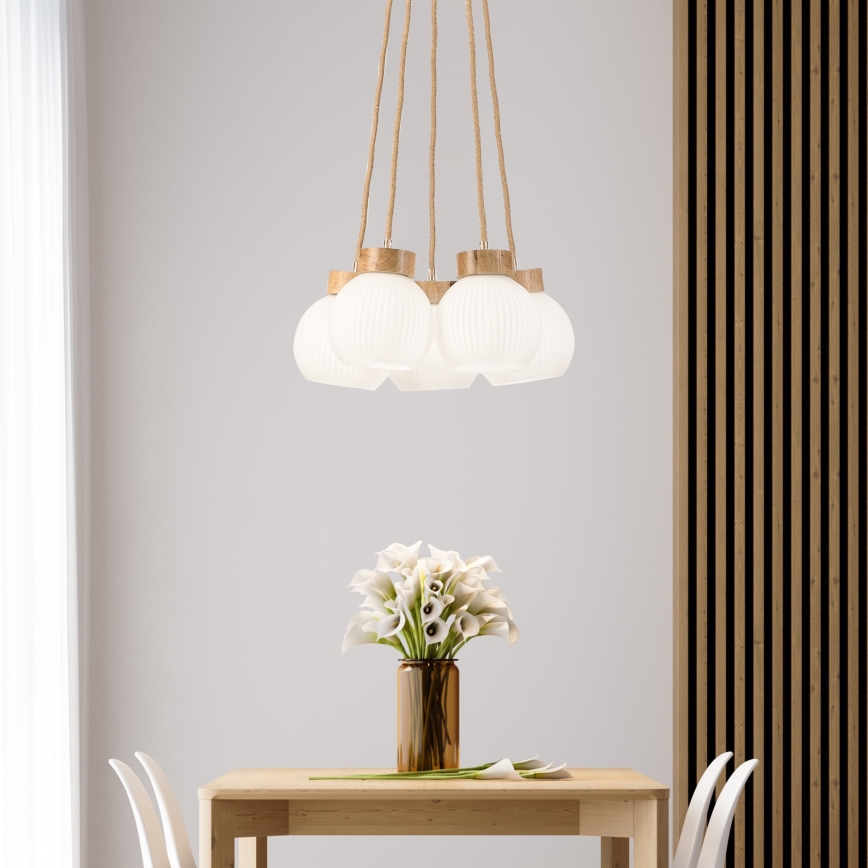 LOOMIS Cable Pendant Light 5xE27/15W/230V 83 cm Beige/Oak