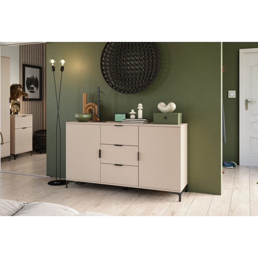 LORA Beige Dresser with Drawers and Cabinet Doors