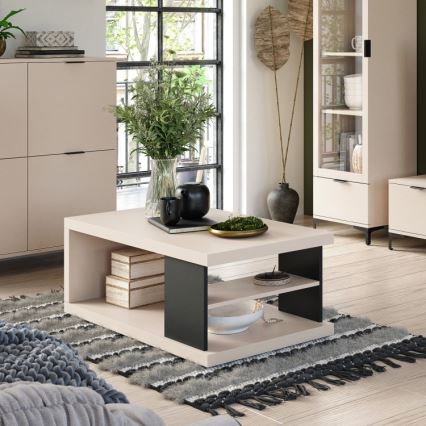 LORA coffee table with shelf and storage, beige/black
