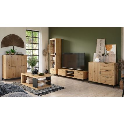 LORA Coffee Table with Shelf and Storage Space, 110x60 cm, Artisan Oak/Black