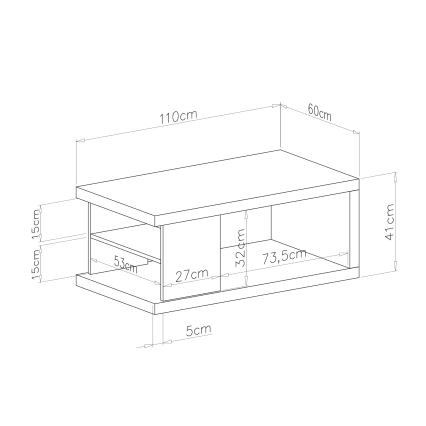 LORA Coffee Table with Shelf and Storage Space, 110x60 cm, Artisan Oak/Black