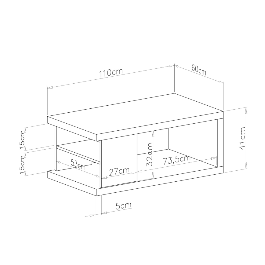 LORA Coffee Table with Shelf and Storage Space, 110x60 cm, Artisan Oak/Black