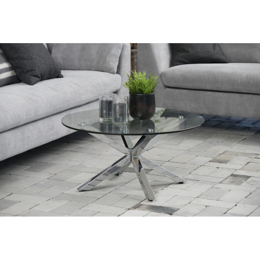LUCA 82 cm Coffee Table, Clear/Silver