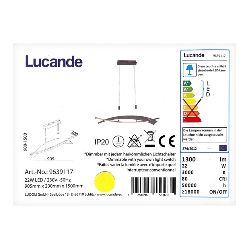 Lucande - LED Dimmable chandelier on a string MARIJA LED/22W/230V