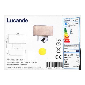 Lucande - LED Wall lamp VIRVE 1XLED/13,4W/230V + 1xLED/3,4W/230V
