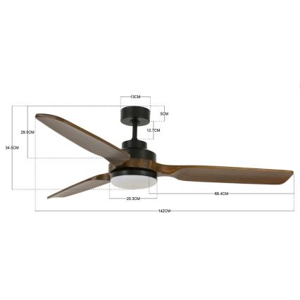 Lucci air 213054 - LED Ceiling fan SHOALHAVEN GX53/17W/230V black/paulownia + remote control