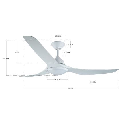 Lucci air 213096 - MARINER LED Ceiling Fan 15W/230V, white, Ø142 cm + remote control