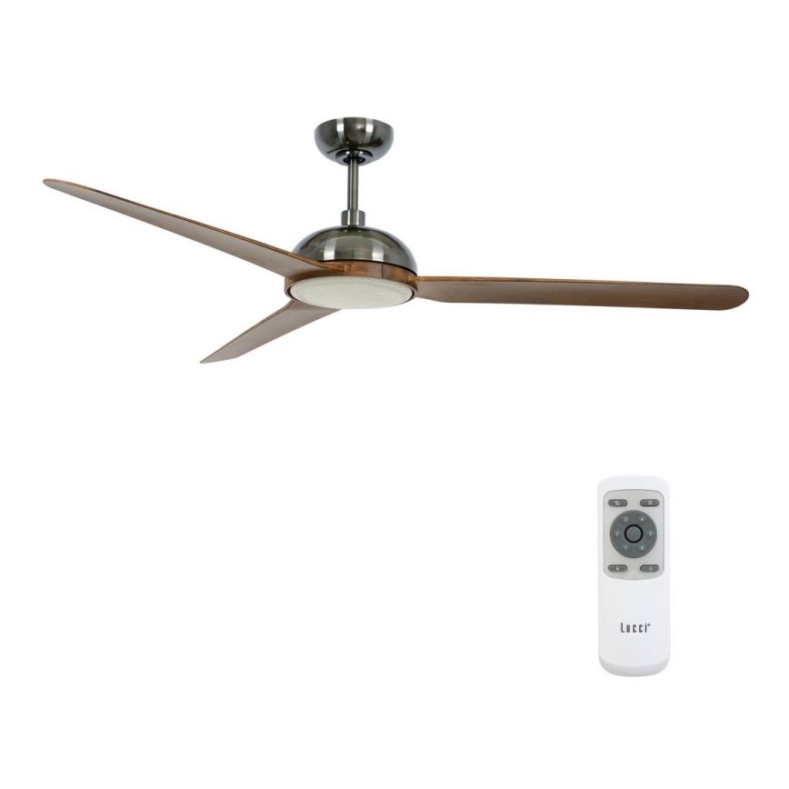 Lucci air 213301 - LED Dimmable ceiling fan UNIONE 1xGX53/12W/230V brown/polished chrome Ø 142 cm + remote control