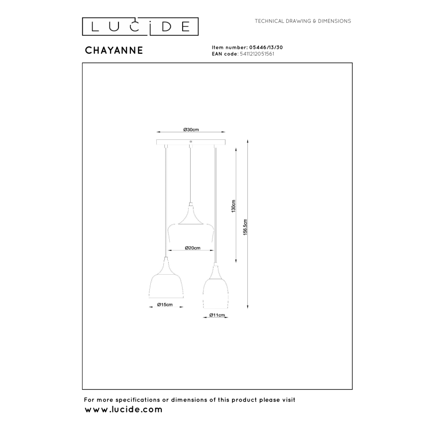 Lucide 05446/13/30 - Cable-suspended 3-light pendant CHAYANNE 3xE14/10W/230V