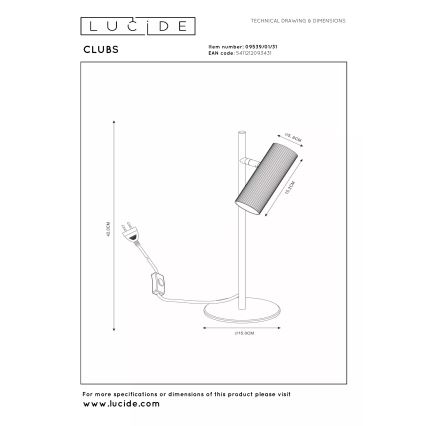 Lucide 09539/01/31 - CLUBS Table Lamp 1xGU10/40W/230V White