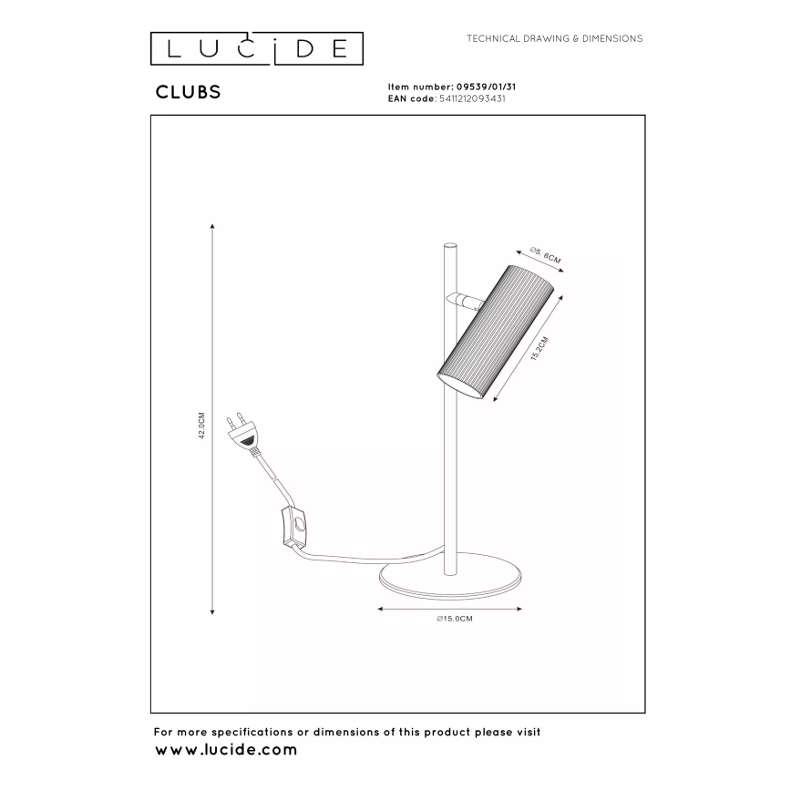 Lucide 09539/01/31 - CLUBS Table Lamp 1xGU10/40W/230V White