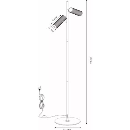 Lucide 09739/02/30 - Floor lamp CLUBS 2xGU10/40W/230V black