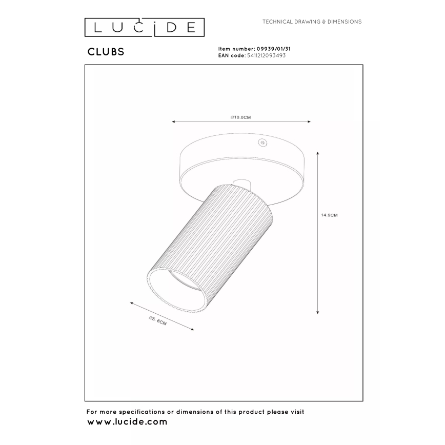Lucide 09939/01/31 - CLUBS wall-mounted spotlight 1xGU10/40W/230V white