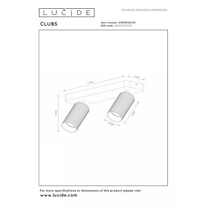 Lucide 09939/02/30 - CLUBS spotlight 2xGU10/40W/230V black