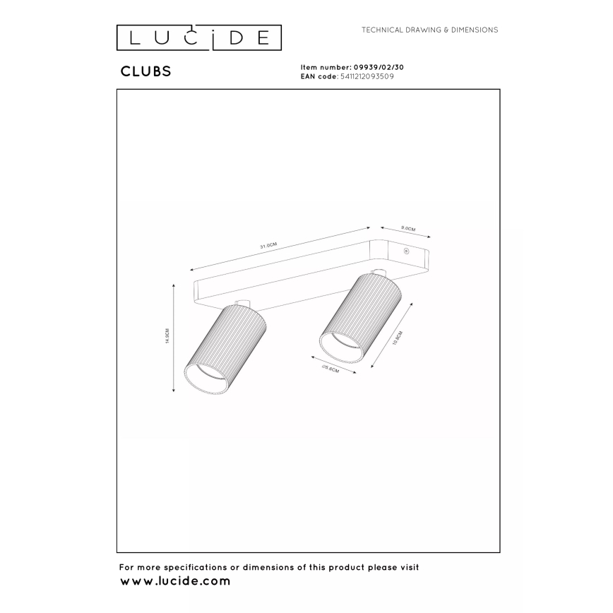 Lucide 09939/02/30 - CLUBS spotlight 2xGU10/40W/230V black