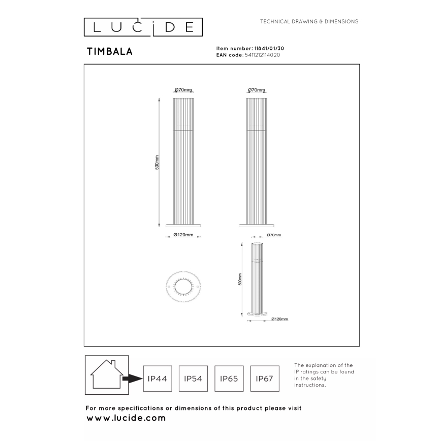 Lucide 11841/01/30 - TIMBALA Outdoor Lamp 1xGU10/7W/230V IP44