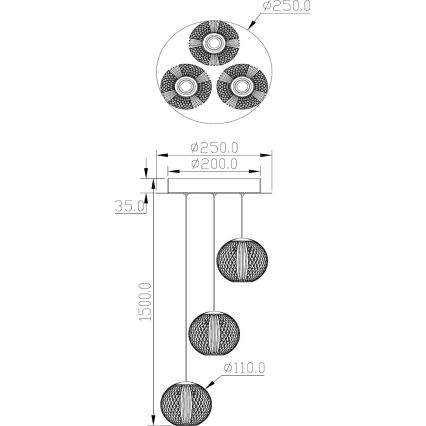 Lucide 13499/13/60 - LED Dimmable chandelier on a string CINTRA 3xLED/4,7W/230V gold