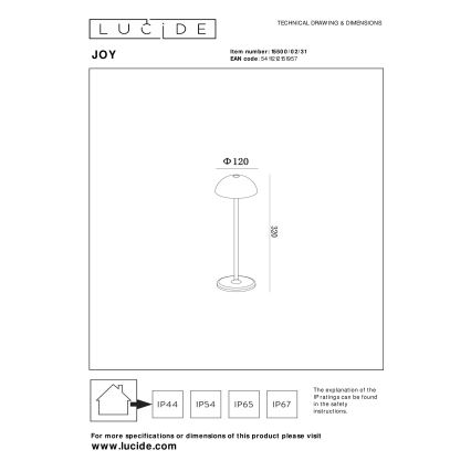 Lucide 15500/02/31 - LED Dimmable touch outdoor lamp JOY LED/1,5W/3,7V USB IP54 2200 mAh white