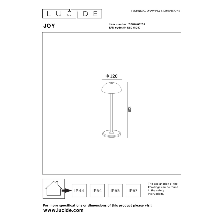Lucide 15500/02/31 - LED Dimmable touch outdoor lamp JOY LED/1,5W/3,7V USB IP54 2200 mAh white