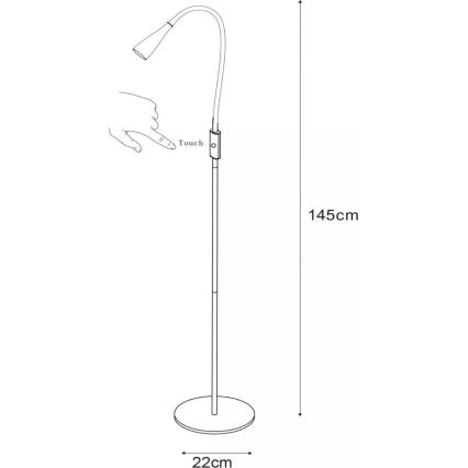 Lucide 18756/03/30 - LED Dimmable flexible touch floor lamp ZOZY LED/4W/230V black