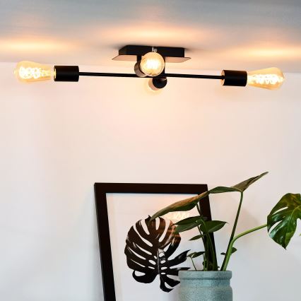 Lucide 21118/04/30 - Flush-mounted chandelier LESTER 4xE27/40W/230V black