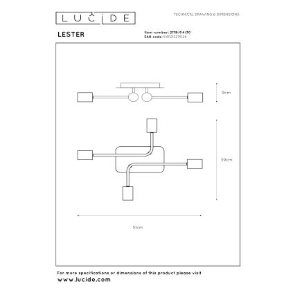 Lucide 21118/04/30 - Flush-mounted chandelier LESTER 4xE27/40W/230V black