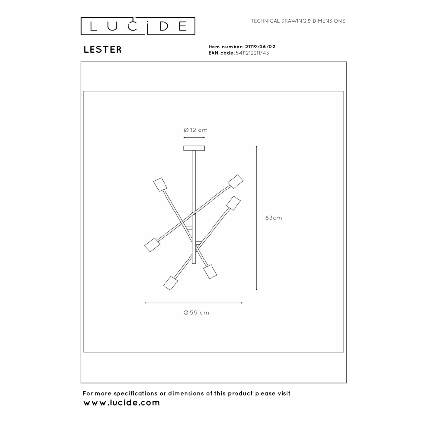 Lucide 21119/06/02 - LESTER Rod Chandelier 6xE27/40W/230V