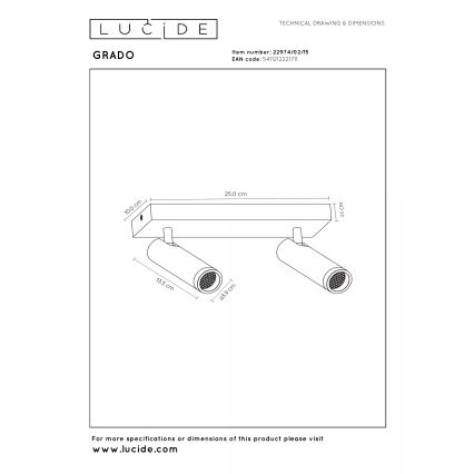 Lucide 22974/02/15 - GRADO Spotlight 2xGU10/40W/230V Black/Brown