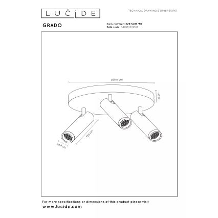 Lucide 22974/13/30 - GRADO spotlight 3x GU10, max. 40W per lamp, 230V, black