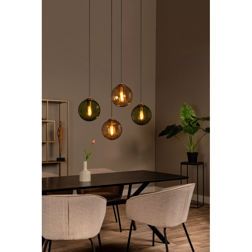 Lucide 45493/04/33 - Chandelier on a string MONSARAZ 4xE27/40W/230V green/beige