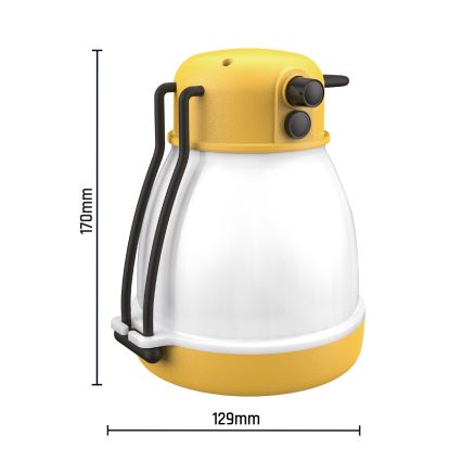 LUMINA MINIO LED — Dimmable Portable Rechargeable Lamp with Power Bank Function, 5V/1800 mAh, IP44, Yellow
