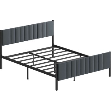 LUNOR Metal Double Bed 140 x 200 cm, Anthracite, 200 kg Load Capacity